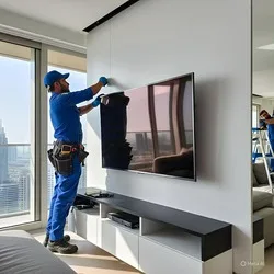 Technician performing TV wall mount Dubai service
